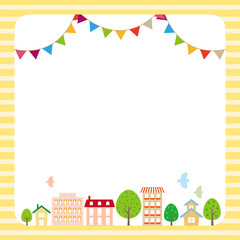 街並みのイラスト　フレーム　カラフル