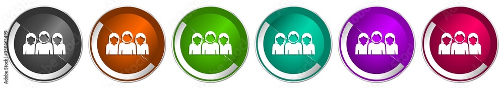 Aufkleber People icon set, silver metallic chrome border vector web buttons in 6 colors options for webdesign