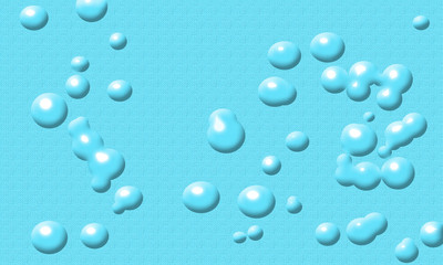 涼しい水色の布の上のたくさんの水滴、しずくの散らばったリアルなイラスト