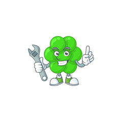 A smart mechanic staphylococcus aureus cartoon mascot design fix a broken machine