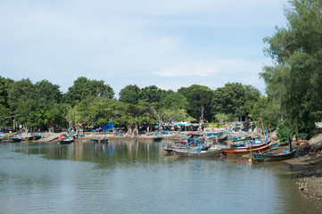 Fototapeta na wymiar Fishing Harbor marina landscape, rayong province, Thailand.