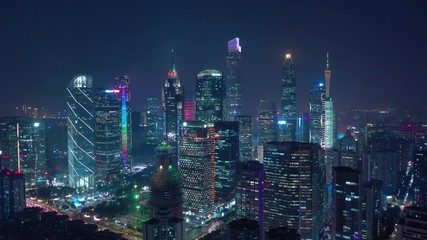 guangzhou city famous modern night time illuminated downtown aerial panorama 4k china - Powered by Adobe
