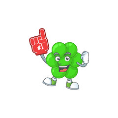 Staphylococcus aureus Cartoon character design style with a red foam finger