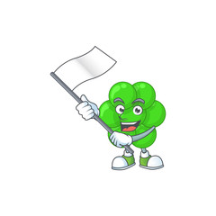 Cute caricature character of staphylococcus aureus with a white flag