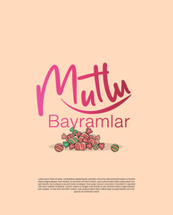 illustration of colorful candies and a message for wishing a happy ramadan feast to all Muslims