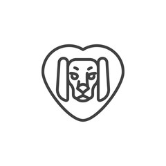 Pet love line icon. Animal care linear style sign for mobile concept and web design. Heart with dog outline vector icon. Pet shop symbol, logo illustration. Vector graphics