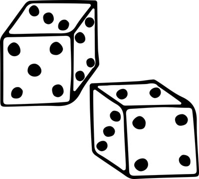 Vector illustration of dice in the Doodle style. Concept of gambling, table games, family home games. Black outline on a white background
