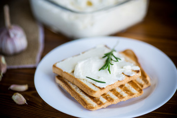 fried toast bread with garlic curd filling on a table