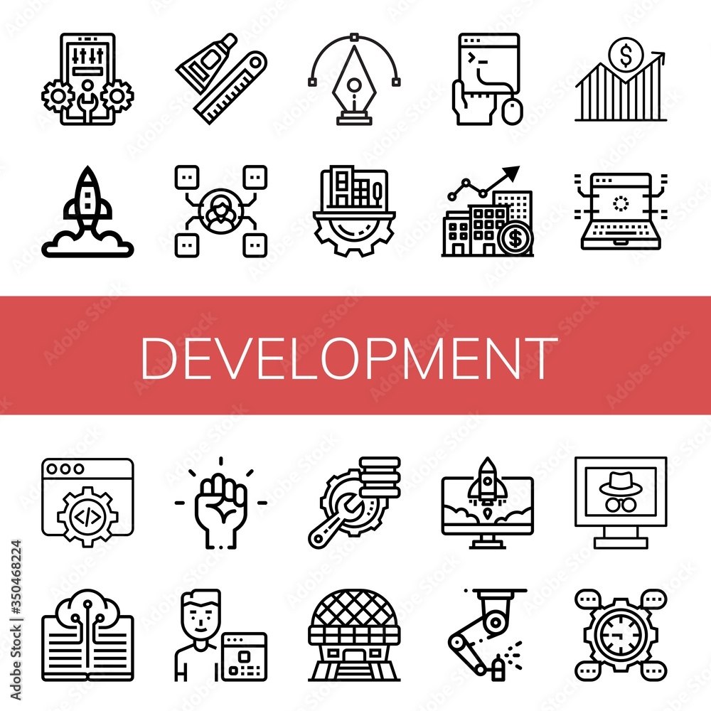 Poster development simple icons set