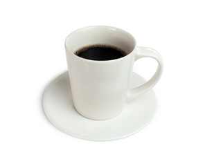 Obraz premium Black coffee in a white ceramic cup isolated on white background