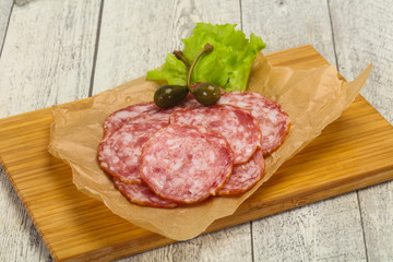 Spanish Salchichon sausage with salad