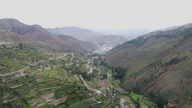 Road that crosses a beautiful  valley in the middle of the andes mountain in Peru called EL VALLE DEL MANTARO.