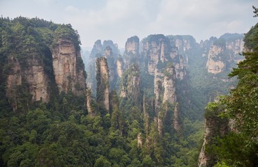 Fototapeta na wymiar Zhangjiajie National Forest Park, in China's Hunan Province, comprises of thousands of sandstone pillars. The Yuanjiajie section is home to the Avatar Mountain and the Greatest Natural Bridge.