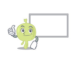 Lymph node cartoon design with Thumbs up finger bring a white board