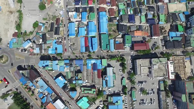Drone view of colorful city road