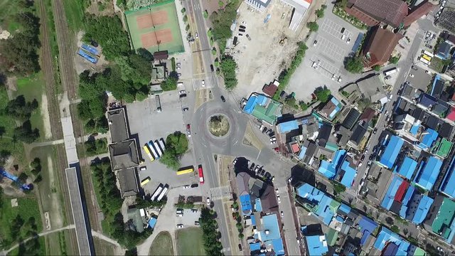 Drone view of colorful city road