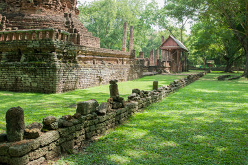 Old city of worship place landmarks, history park of Si-Satchanalai, Sukhothai province, Thailand.