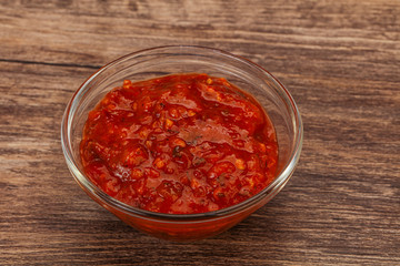 Tomato spicy sauce in the bowl