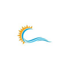 Water Wave with sun Logo Template.