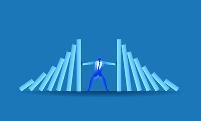 businessman tried to stop domino effect mean an officer try to withstand from pressure concept flat illustration Business about hard work and pressure for presentation