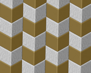 Marble, golden, wooden cubes, pattern. 3d illustration