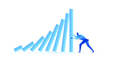 businessman tried to stop domino effect mean an officer try to withstand from pressure concept flat illustration Business about hard work and pressure for presentation