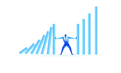 businessman tried to stop domino effect mean an officer try to withstand from pressure concept flat illustration Business about hard work and pressure for presentation