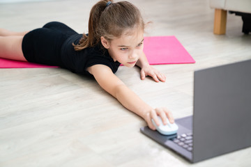 girl teen sports home. gymnastics online. dancing on the quarantine. 