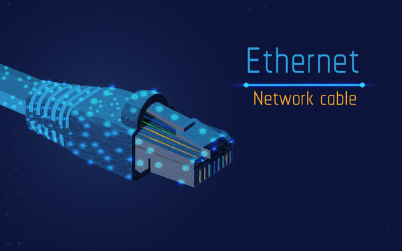 ethernet network cable, socket type rj45,  internet,100mbps and more, web,be always online,connect to computer ,access  to mobile apps, web site, vector illustration, triangle,plexsus,low poly,dot