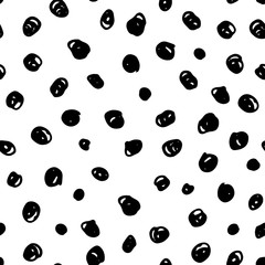 Seamless Scandinavian tangled pattern. Black outline messy hand-drawn circles isolated on a white background. Neutral cozy ornament. Vector stock illustration for wallpaper, wrapping paper, textiles
