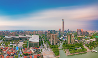Naklejka premium Aerial photography of CBD of Jinji Lake and East Lake in Suzhou City, Jiangsu Province, China