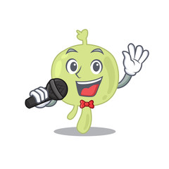 cartoon character of lymph node sing a song with a microphone