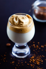 Dalgona coffee - whipped instant coffee mousse in the glass