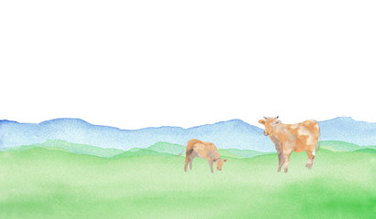 Naklejka premium 牛のいる風景