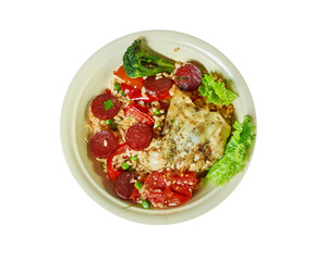 Baked rabbit chorizo rice