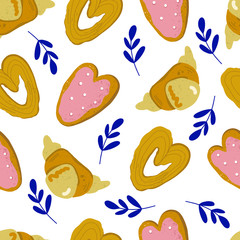 Vintage  Bakery seamless pattern in vector on white background. Vector cooking illustration. Food preparation Scandinavian illustration. 