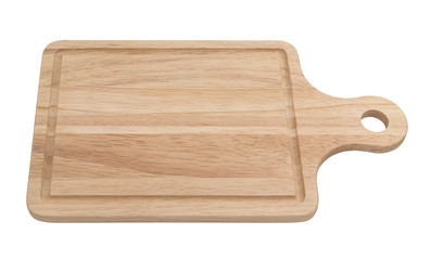 Natural wooden chopping board isolated on white background