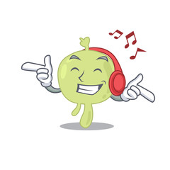 Lymph node Cartoon design concept listening music on headphone