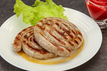 Grilled round pork tasty sausages
