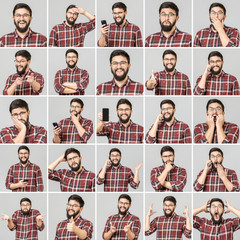 Set of handsome man with different emotions and gestures