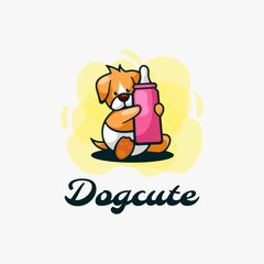 Vector Logo Illustration My Dog Cute Mascot Cartoon Style.