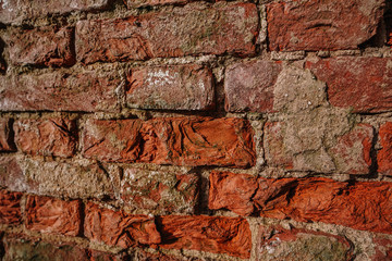 Texture of an old brick wall, background of red bricks