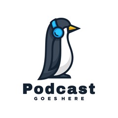 Vector Logo Illustration Podcast Simple Mascot Style.