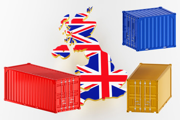 3D map of Great Britain. Freight shipping in containers. Export from the country in containers. 3d rendering