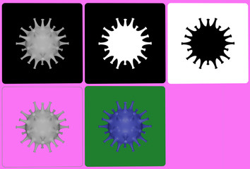 Mixed isolated COVID-19 virus in square frame (3D Rendering)