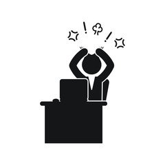 Angry businessman pulling hair icon. Vector.