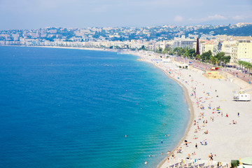 Fototapeta na wymiar cote d'Azur in europe, nice, france. a city on the Mediterranean coast. blue water. summer, tourism, beach holidays