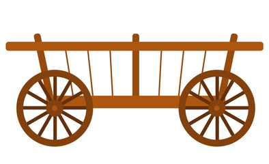Fototapeta premium Farm cart, empty wooden trolley, countryside equipment. Transportation products, basket or container with wheels, element of harvest festival vector