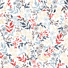 Floral seamless pattern. Vintage hand-drawn design with flowers and leaves. Repeat background.