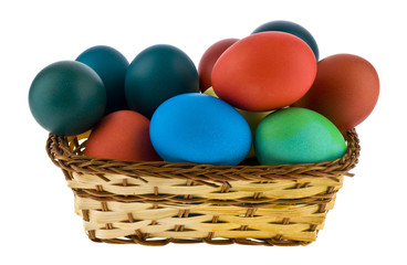 Naklejka premium Easter colored chicken eggs isolated on a white background close-up.